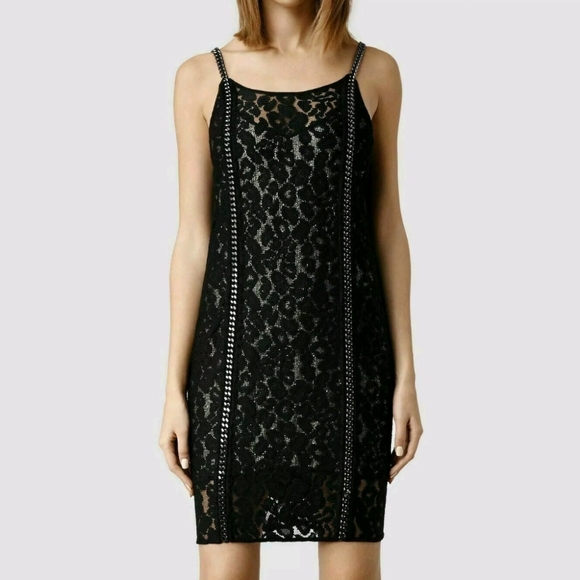 All Saints 6 Asha Lace Dress with Chain Straps - Picture 1 of 8